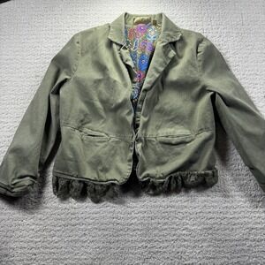 Junior Princess Vera Wang Olive Green Jacket Lace Hem Cropped Size Small